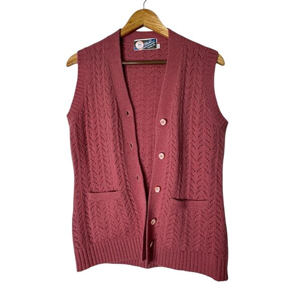 Women's Rose Button-Up Vintage Sweater Vest - Picture 1 of 4
